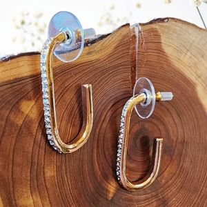 Gold with Rhinestone Oblong Hoop Earrings